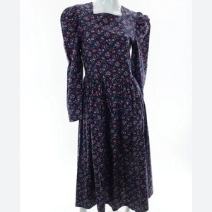 Laura Ashley Vintage 80sPuff Long Sleeve Blue Floral Floral Cotton Maxi Dress 8